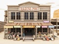 Low polygon Illustration toon style of a western town Trading Post with various groceries and goods. 3d rendering