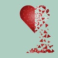 Low polygonal of red heart that crushed to a pieces in a half fa