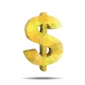 Low polygonal shape golden dollar sign with shadow Royalty Free Stock Photo