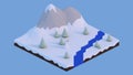 Low polygonal winter with snowman in mountain