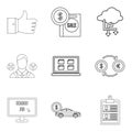 Low price icons set, outline style