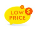 Low Price Yellow Speech Bubble with Dollar Sign. Promo Banner or Icon, Offer for Sale, Cost Reduction, Discount Emblem Royalty Free Stock Photo