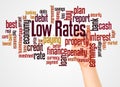 Low Rates word cloud and hand with marker concept Royalty Free Stock Photo