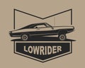 Low rider car vector label. American muscle vintage lowrider