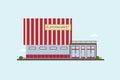 Low-rise supermarket building front view. Colorful flat vector illustration.