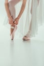 low section of ballerina wearing ballet shoes, Royalty Free Stock Photo