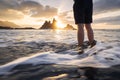 Low section of man during relaxation in ocean