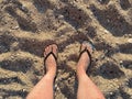 Low Section Of Man Standing At Beach Royalty Free Stock Photo