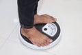Low Section Of Man Standing On Weighing Scale Royalty Free Stock Photo