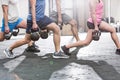 Low section of people lifting kettlebells at crossfit gym Royalty Free Stock Photo
