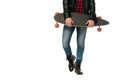 Low section view of skateboarder posing with longboard isolated Royalty Free Stock Photo