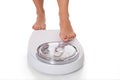 Low Section Of Woman Standing On Weighing Scale