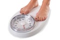 Low Section Of Woman Standing On Weighing Scale