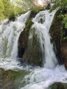 Low shutter speed of beautiful waterfalls, Plitvice lakes national park UNESCO, dramatic unusual scenic, green foliage alpine