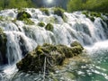 Low shutter speed of beautiful waterfalls, Plitvice lakes national park UNESCO, dramatic unusual scenic, green foliage alpine Royalty Free Stock Photo