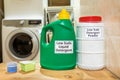 Low suds powder and liquid laundry detergent caters specifically to front load washing machine Royalty Free Stock Photo