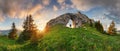 Panoráma letnej krajiny Nízkych Tatier. lúka s obrovskými kameňmi medzi trávou