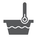Low temperature glyph icon, indicator and wash, thermometer and basin sign, vector graphics, a solid pattern