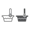 Low temperature line and glyph icon, indicator and wash, thermometer and basin sign, vector graphics, a linear pattern