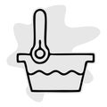Low temperature thin line icon, indicator and wash, thermometer and basin sign