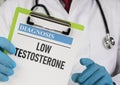 Low testosterone diagnosis is shown using the text