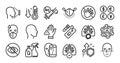 Low thermometer, Cleaning liquids and Sick man line icons set. Vector
