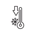 Low thermometer temperature line icon. linear style sign for mobile concept and web design. Thermometer with arrow down and