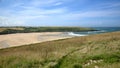 Low tide beach landscape: coast, deep blue skies