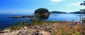 Gulf Islands National Park Landscape Panorama of Georgeson Island from Campbell Point on Mayne Island, British Columbia Royalty Free Stock Photo