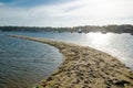 Low tide sea beach show up sand in the middle of the bay at Port Hacking, Cronulla, Sydney, Australia at sunset. Royalty Free Stock Photo