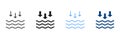 Low Tide Silhouette and Line Icon Set. Waves on the Sea or Ocean Black and Color Symbol Collection. Isolated Vector Royalty Free Stock Photo