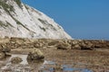 Low tide at the Sussex coast, with a blue sky overhead Royalty Free Stock Photo