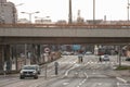 Low traffic on the highway of Bulevar Despota Stefana Boulevard street in Belgrade, with cars passing by under Pancevacki Most Royalty Free Stock Photo