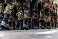Low view of the legs of Brazilian army soldiers marching through the streets of Salvador, Bahia, during the commemoration of Royalty Free Stock Photo