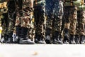 Low view of the legs of Brazilian army soldiers marching through the streets of Salvador, Bahia, during the commemoration of Royalty Free Stock Photo