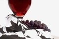 Bajo de vino vaso vino uvas servilleta 