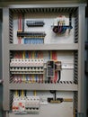 Low voltage switchboard interior with electrical parts Royalty Free Stock Photo