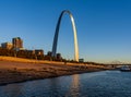 Unusual view of St Louis and Gateway Arch from Mississippi river