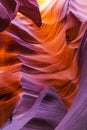 Lower Antelope Canyon`s Wave-curved rock maze with changing light and shadow.