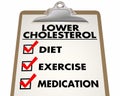 Lower Cholesterol Checklist Diet Exercise Medication 3d Illustration