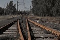 Lower detail of railway tracks. Royalty Free Stock Photo