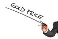 Lower gold price theme with arrow and text Royalty Free Stock Photo