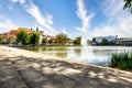 Lower lake with view to the city in BÃÂ¶blingen, Germany Royalty Free Stock Photo