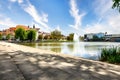 Lower lake with view to the city in BÃÂ¶blingen, Germany