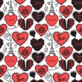 Hand drawing Love in Paris. Lower lingerie and the Eiffel Tower. Seamless pattern red isolated on white background. Royalty Free Stock Photo