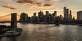 Lower Manhattan and brooklyn Bridge at Sunset. New York City Royalty Free Stock Photo