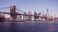 Lower Manhattan Downtown skyline panorama from Brooklyn Bridge Park riverbank, New York City, USA Royalty Free Stock Photo