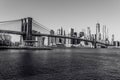 Lower Manhattan Downtown skyline panorama from Brooklyn Bridge Park riverbank, New York City, USA Royalty Free Stock Photo