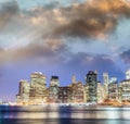 Lower Manhattan East River reflections at sunset - New York City Royalty Free Stock Photo