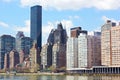 Lower Manhattan and East River from Roosevelt Island. Royalty Free Stock Photo